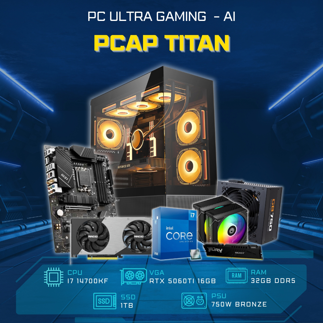 PC ULTRA GAMING AI - PCAP TITAN (I7 14700KF - RTX 5060 Ti 16GB - RAM 32GB - SSD 1TB)